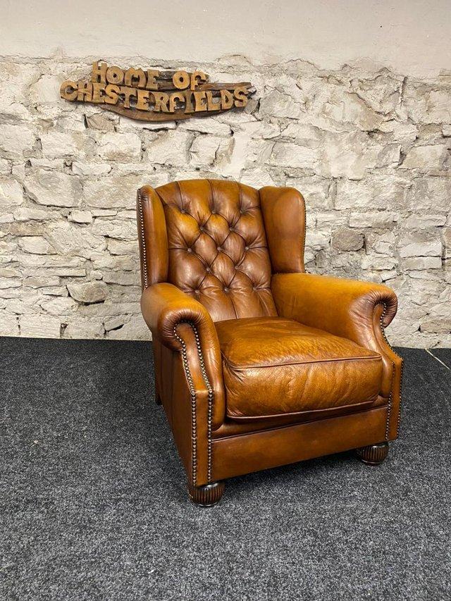 Preview of the first image of TETRAD OSKAR CHESTERFIELD Armchair TAN BUFFALO LEATHER 14822.