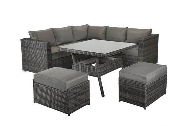 Preview of the first image of Georgia Rattan Corner Dining Set with Benches in Grey.