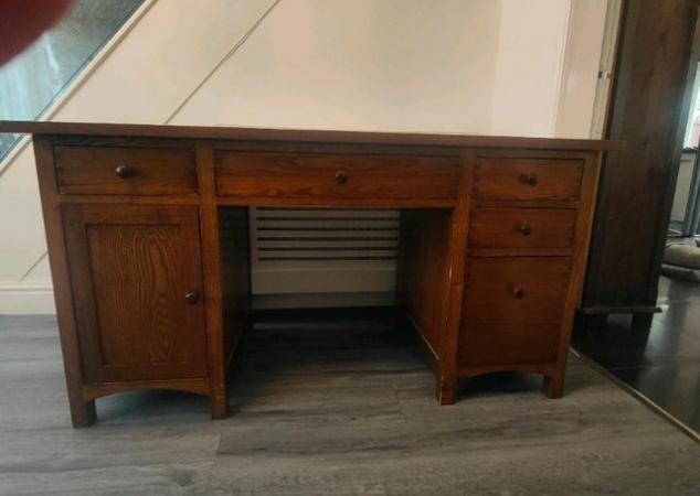 Image 2 of Solid Dark Wood Desk -used with some damage