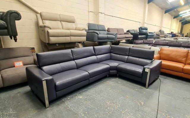 Image 11 of Torres blue leather electric recliner corner sofa