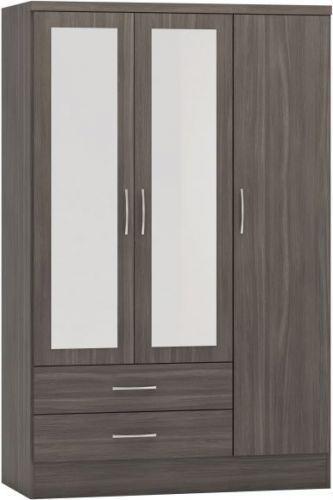 Preview of the first image of NEVADA 3 DOOR 2 DRAWER MIRRORED WARDROBE IN BLACK WOOD GRAIN.