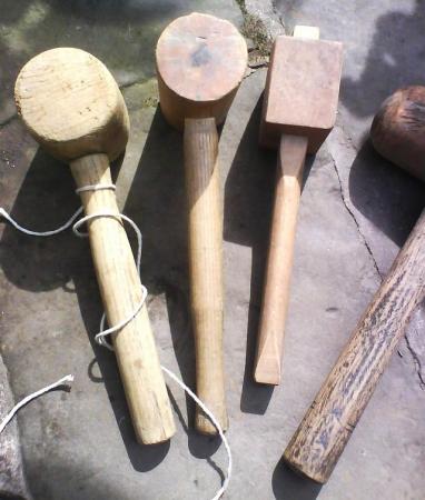 Image 3 of 4 Mallets wood. vintage used.  for wall display etc old carp