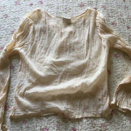 Image 2 of Size 12 Cream Crinkle Cotton Long Sleeve Top