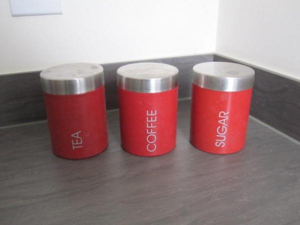 Image 3 of Five piece kitchen storage set in red