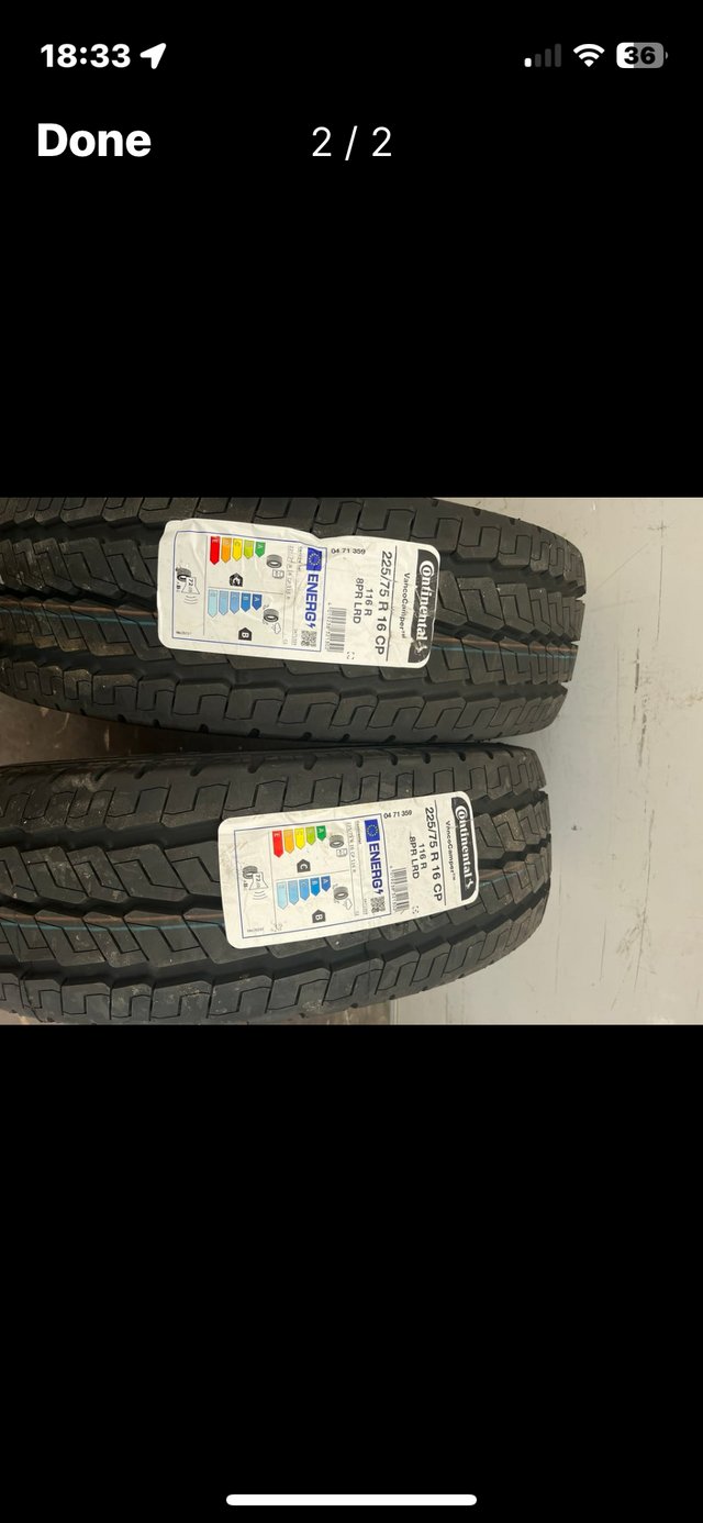 Preview of the first image of Two Continental Vanco tyres 225/75 R16 CP.
