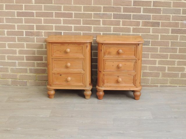 Preview of the first image of Pair of Welsh Pine Bedside Tables on Bun Feet (UK Delivery).