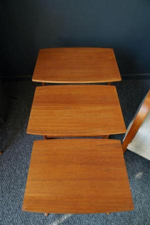 Image 3 of Mid Century Danish Modern Teak Nesting tables Trestle Base
