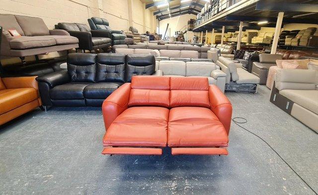 Image 4 of La-z-boy Washington orange leather recliner 2 seater sofa
