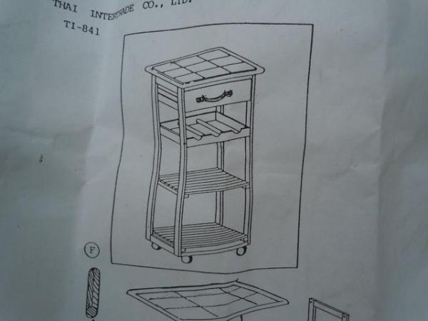 Image 3 of White Tiled Butchers Block Trolley Kitchen Unit Rolling Isla