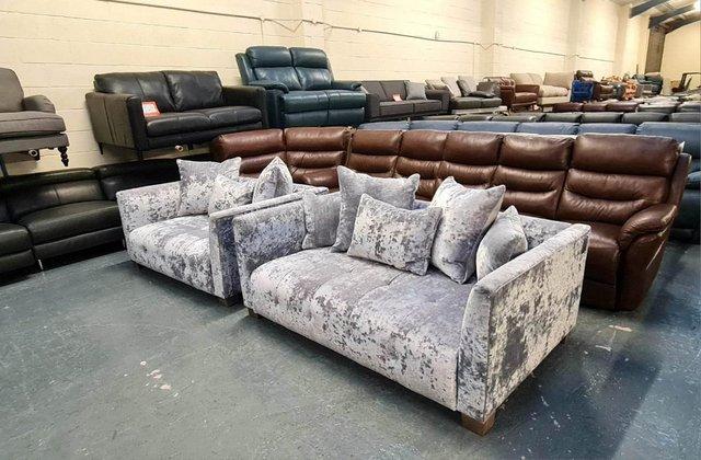 Image 6 of Sapphire Crushed Grey Plush Fabric 3+2 seater sofas