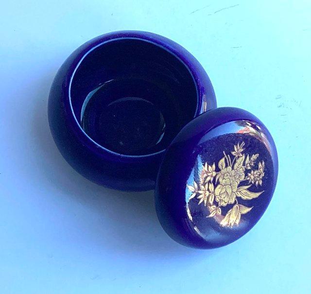 Preview of the first image of Vintage Woolbro Cobalt Blue Trinket Box.