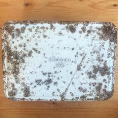 Image 1 of Vintage metal cream 'Sandwich Box' with hinged lid.