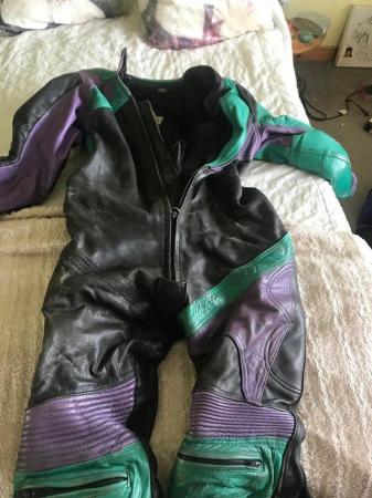 Image 2 of One piece coloured leather motorcycle leathers