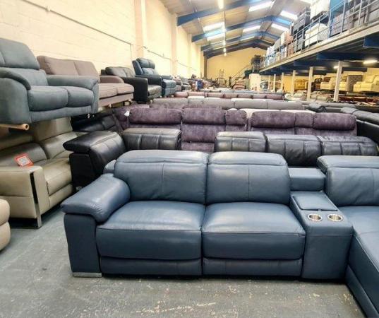 Image 6 of Laurence Smoke blue leather electric recliner chaise sofa