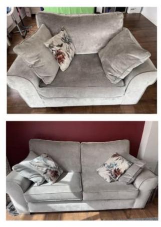 Image 1 of Sofa & snuggler armchair grey Alstons furniture