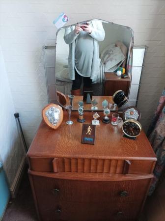 Image 1 of Vintage Oak Wood Dresser with Mirror