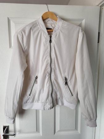 Image 1 of White Satin Feel Jacket With Silver Zippers