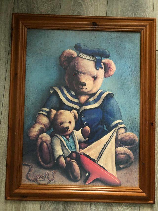 Preview of the first image of Nautical Teddy Bear Wooden Framed Picture.
