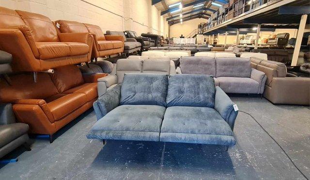 Image 4 of Bolzano blue fabric electric recliner 2 seater sofa