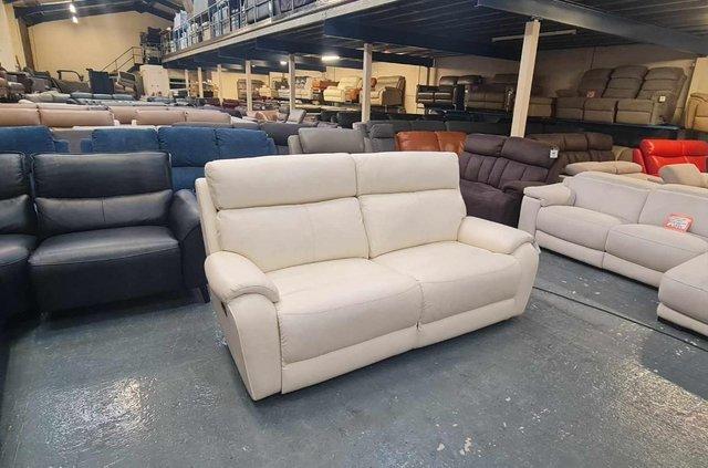 Image 5 of La-z-boy off white leather electric recliner 3 seater sofa