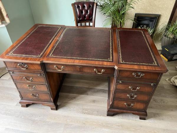 Image 1 of Reproduction mahogany and leather Parters Desk