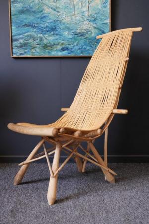 Image 1 of Mid Century 1970s Ash & Wicker Lounge Chair