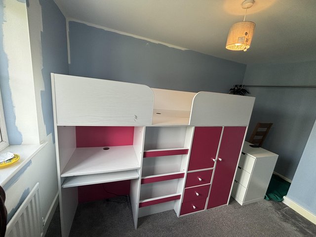 Preview of the first image of Pink high rise bed for sale.