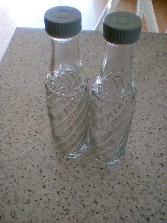 Preview of the first image of 2x Vintage, Retro, Soda-Stream Glass Bottles & Tops.