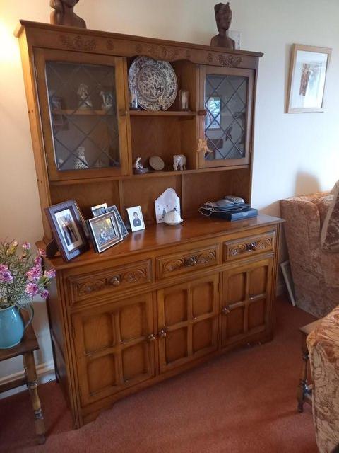 Preview of the first image of Oak Dresser with 3 drawers and cupboards.