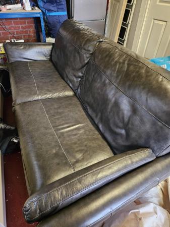 Image 3 of Brown 3 seater leather sofa and footstool