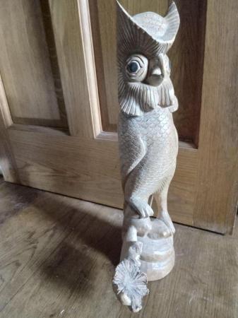 Image 1 of wooden standing carved owl ornament