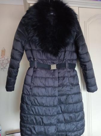 Image 2 of Long black coat with.detachable fur collar