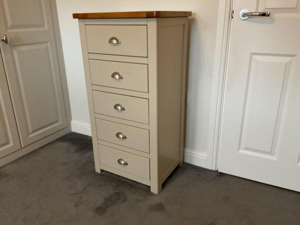Image 1 of Wooden Oak Topped Chest of Drawers