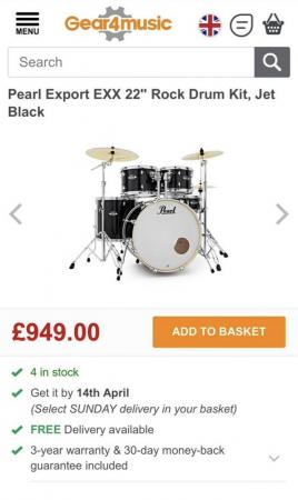 Image 1 of Pearl Export EXX 22'' Rock Drum Kit, Jet Black