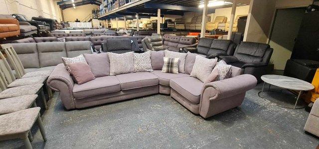 Image 1 of Gracie grey fabric chesterfield style corner sofa
