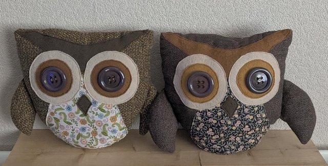 Preview of the first image of 2 Small Cute Handmade Vintage Owl Cushions.