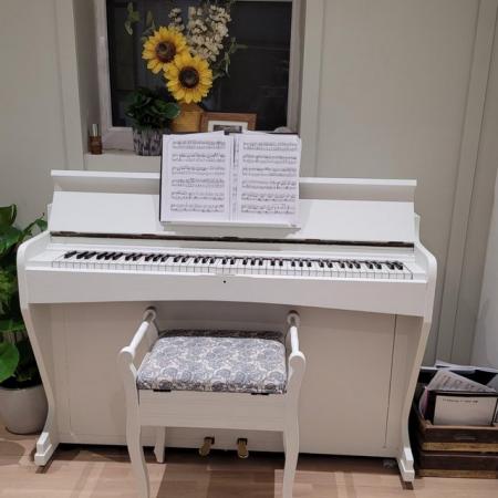 Image 3 of White painted Piano with stool