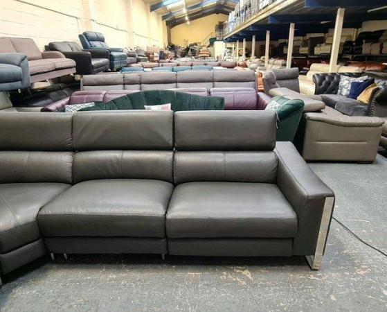 Image 7 of Torres dark grey leather electric recliner corner sofa