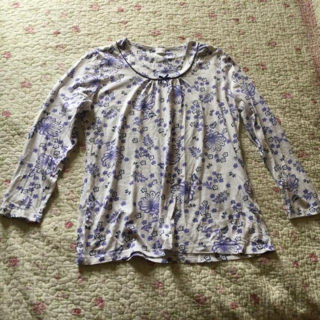 Preview of the first image of Size M DAMART Long-Sleeved PJ Top, Purple & White.