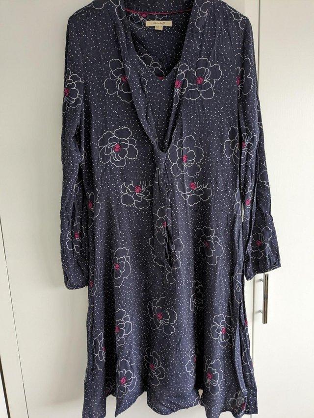 Preview of the first image of White Stuff purple patterned long sleeve dress size 12.