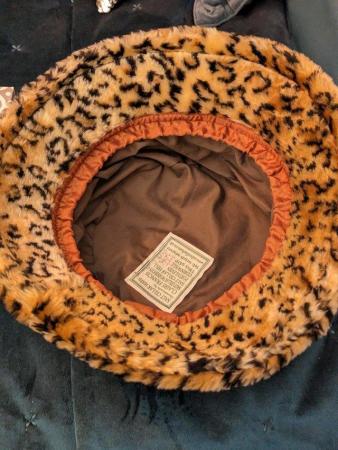 Image 3 of Leopard Print Faux Fur Hat, Handmade, Unworn