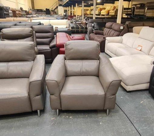 Image 9 of Dakota grey leather electric recliner sofa and 2 armchairs