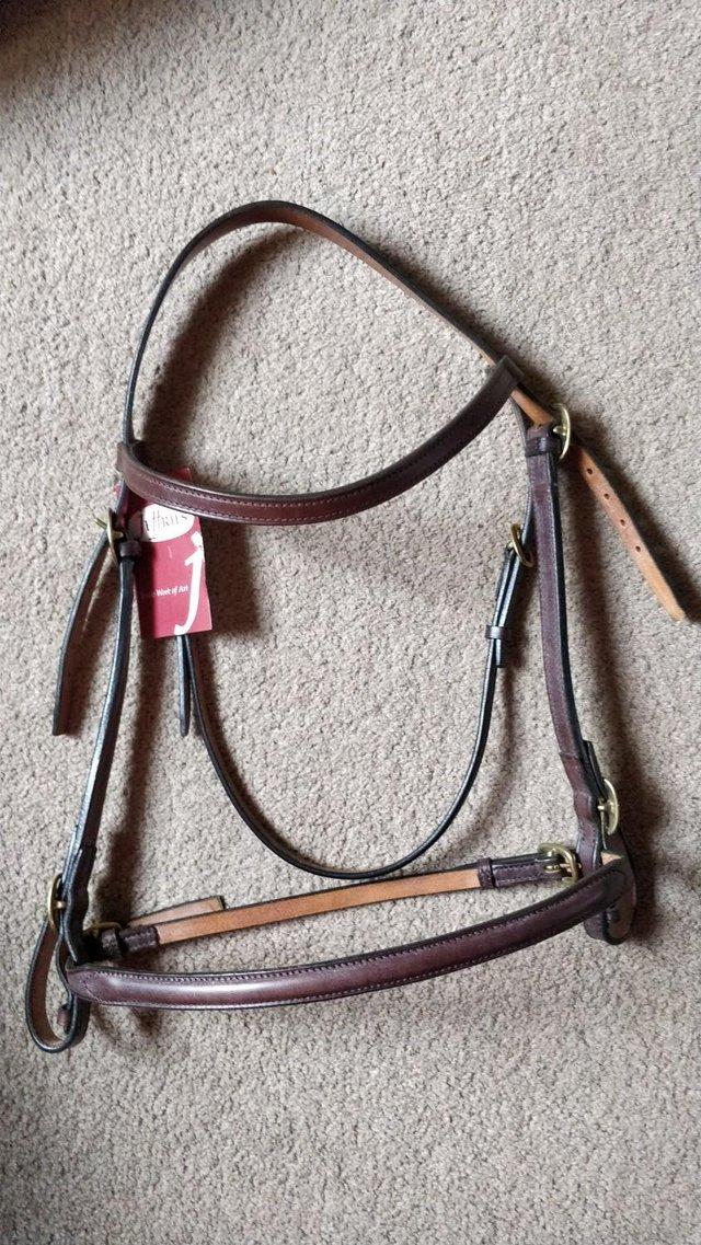 Preview of the first image of JEFFRIES HAVANA IN HAND SHOW BRIDLE 5/8" FULL NEW WITH TAG.