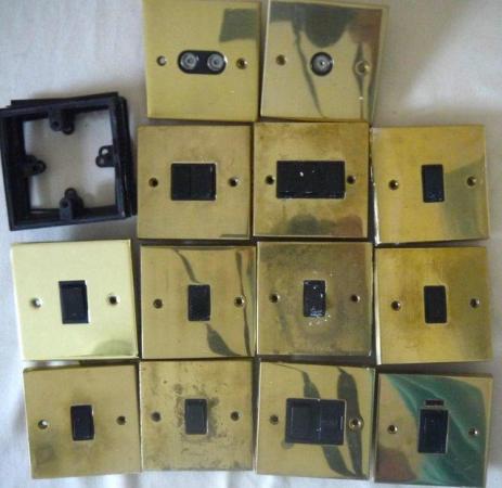Image 3 of 11 x Brass Electric Switches and two Aerial Sockets, plus Ga