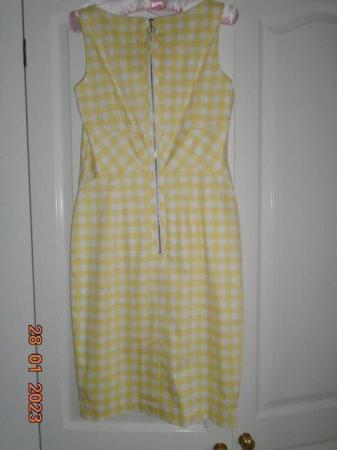 Image 2 of Yellow and white checked sleeveless cotton dress