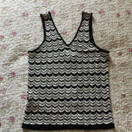 Image 2 of Size 12 M&S Vintage Black & White Chevron Sleeveless Vest