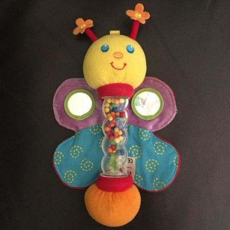 Image 1 of Mothercare baby's fabric butterfly rattle with mirrors.