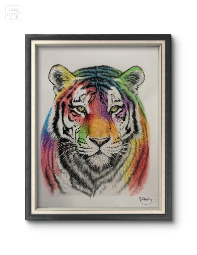Preview of the first image of Artwork - multicoloured tiger 1of1 original artwork.