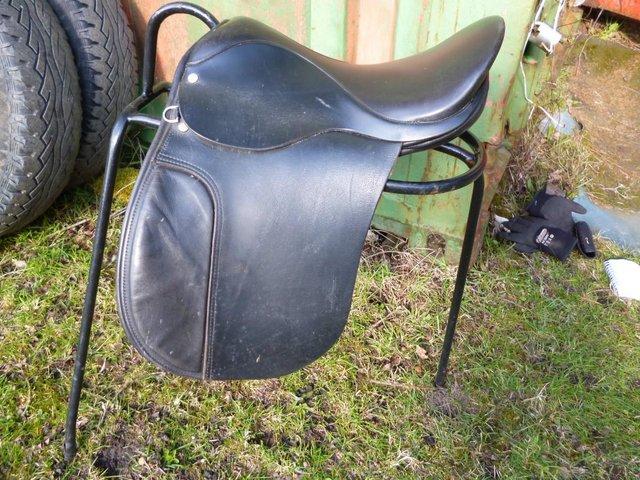 Preview of the first image of Black Calcutt 16" Pony saddle EXTRA WIDE.