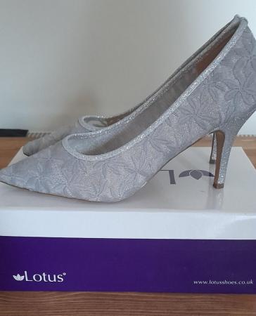 Image 1 of Lotus Heeled Court Shoe in Silver